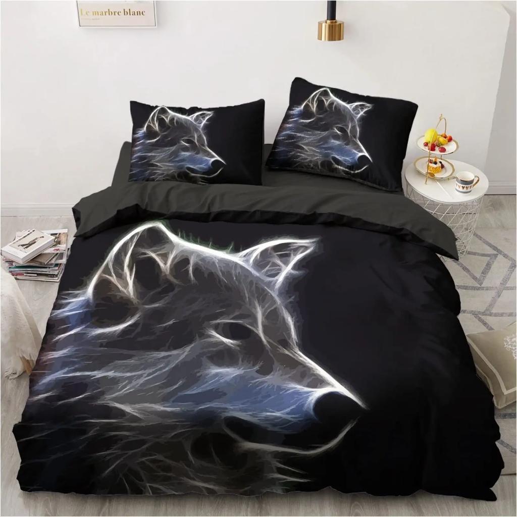 Wolf Duvet Cover Safari Animals Wolf Family Pattern Printed Cover Woodland Forest For Bedroom Decorations For Kid Women Men Gift