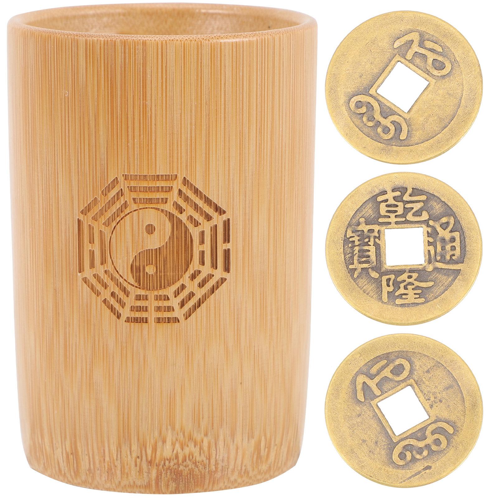 1Set Bamboo Bucket Copper Coins Divination Game Props Fortune-Telling Divination Coins Chinese Fortune Pot Fortune Bamboo Pot China Mainland