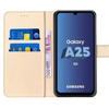 Skal för Samsung Galaxy A25 5G - BOOLING - Stötsäkert i Guld Syntetiskt Läder - Kortficka och Ställ med 2 Härdade Glas