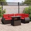 VidaXL Salon de jardin avec coussins 6pcs marron résine tressée acacia, ensemble de canapés d'extérieur, salon de jardin 3326645