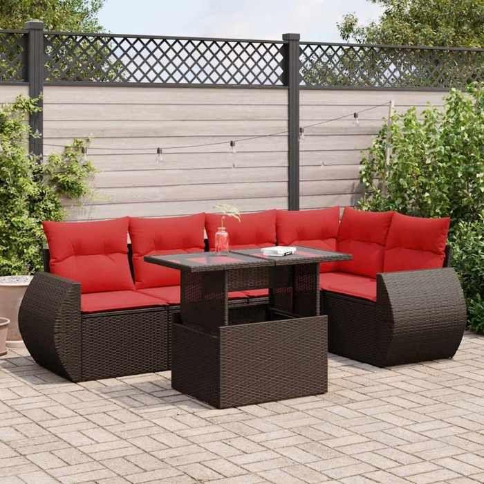 VidaXL Salon de jardin avec coussins 6pcs marron résine tressée acacia, ensemble de canapés d'extérieur, salon de jardin 3326645