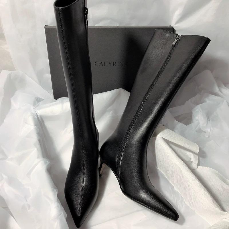 Winter New Thin Heel Cotton Boots Women's Fashion Pointed Side Zipper Anti-slip Wear-resistant High Boots