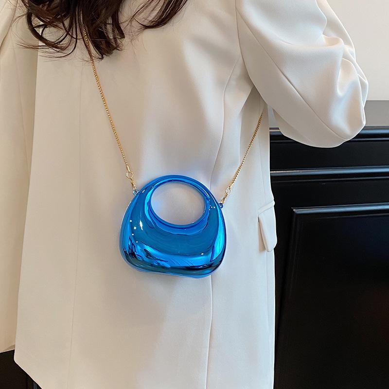 Women's Shiny Mini Crescent Chain Bag - Exquisite Lipstick & Coin Crossbody Purse