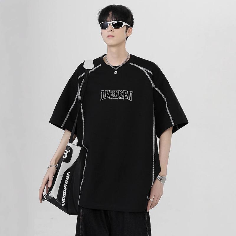 Men Contrast Stitch Letter Print Short Sleeve Oversized T Shirt Casual Streetwear Top for Men
