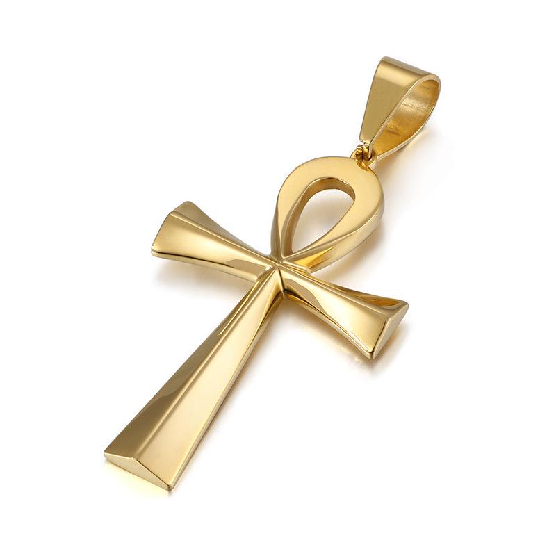 European & American Polished Stainless Steel Ancient Egyptian Cross Amulet Pendant Necklace