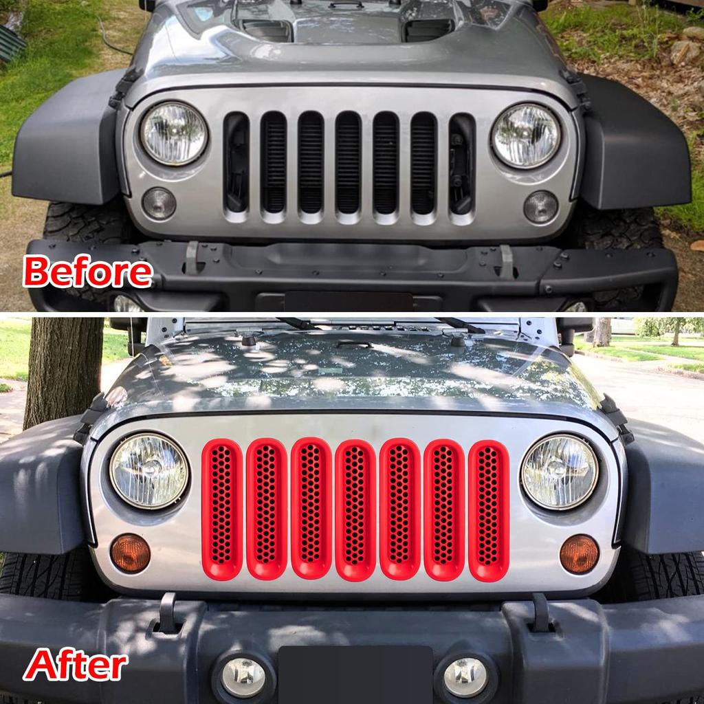 ABS Front Grill Mesh Insert Racing Grille Cover Guard Sticker Kit for Jeep Wrangler JK 2007-2017 7pcs/set