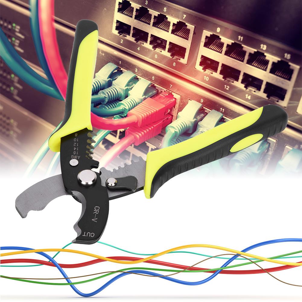 8in Wire Stripper Yellow CR V Chrome Vanadium Steel Multifunctional Plastic Handle Electrician