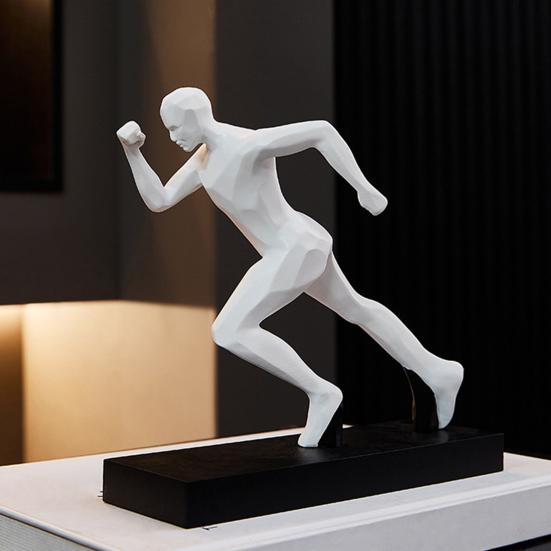 Male Runner Sculpture Abstract Resin Running Figurine Modern Home Decoration for Living Room TV Stand Desk Shelf Decor Motivational Gift for Runners