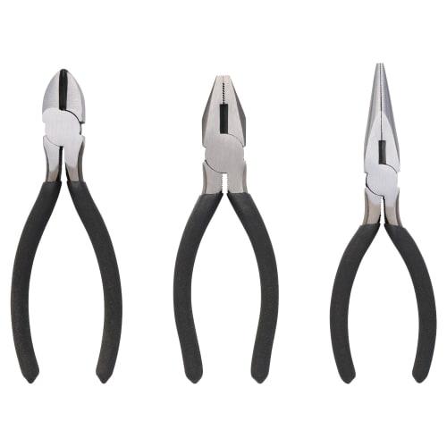 

ELECOM 3-Piece Pliers Set: 150mm Pliers, 160mm Long Nose Pliers, and 160mm Nippers with Non-Slip Handle Grips (TL-PLS3)