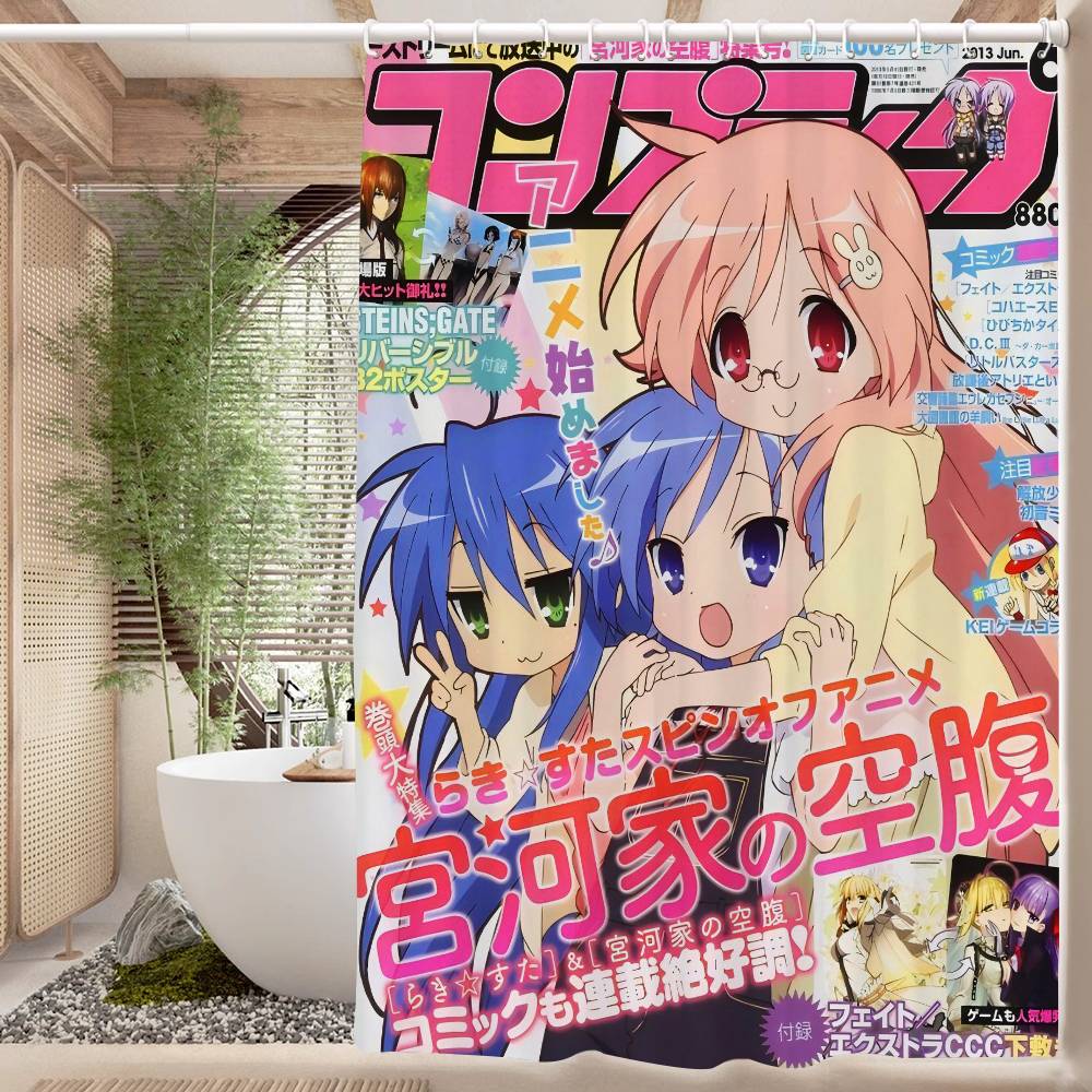 Popular Anime Cute L-Lucky Stars Polyester Shower Curtain Waterproof Rust Resistant Grommet Easy Care Wipe Clean Durable