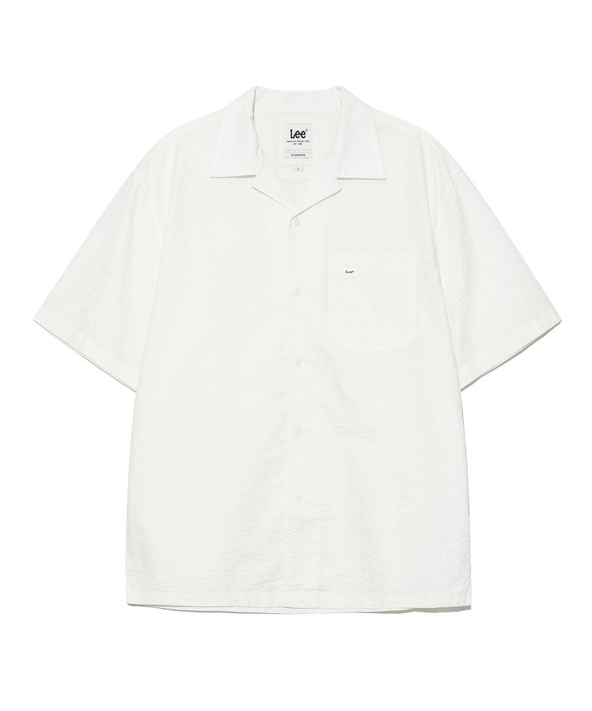 LEE Seersucker Open Collar Short Sleeve Shirt Ivory
