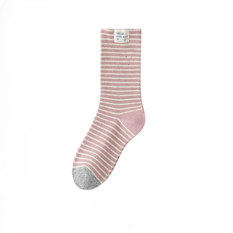 Female Autumn and Winter Striped Bow Lace Lace College Style Breathable Sweat Absorbing Tube Cotton Socks