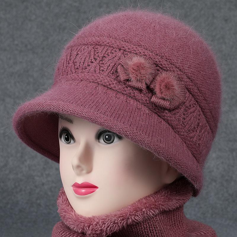 Winter hat female rabbit wool knitted thermal basin hat velvet wife cotton hat