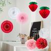 22pcs Strawberry Party Tissue Pom Poms Red Pink White Decorations Set Tissue Fans Honeycomb Lanterns Banner Flags for Birthday Bridal Showers Baptisms