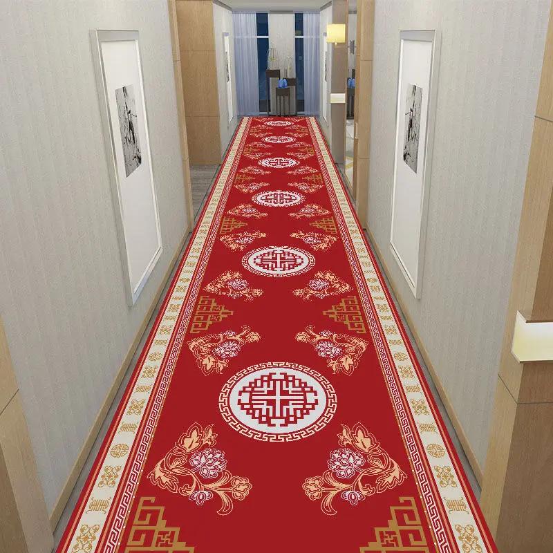 Classical Corridor Carpets Hallway Decor Chinese Style Long Runner for Aisle Passageway Decoration Home Red Carpet Washable Mats