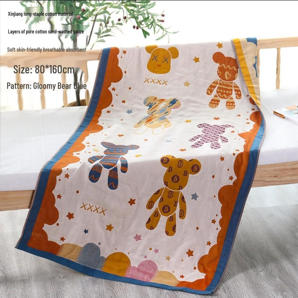 Drainage Style National Tide Pure Cotton Quick-Dry Cartoon Bath Towel for Men and Women