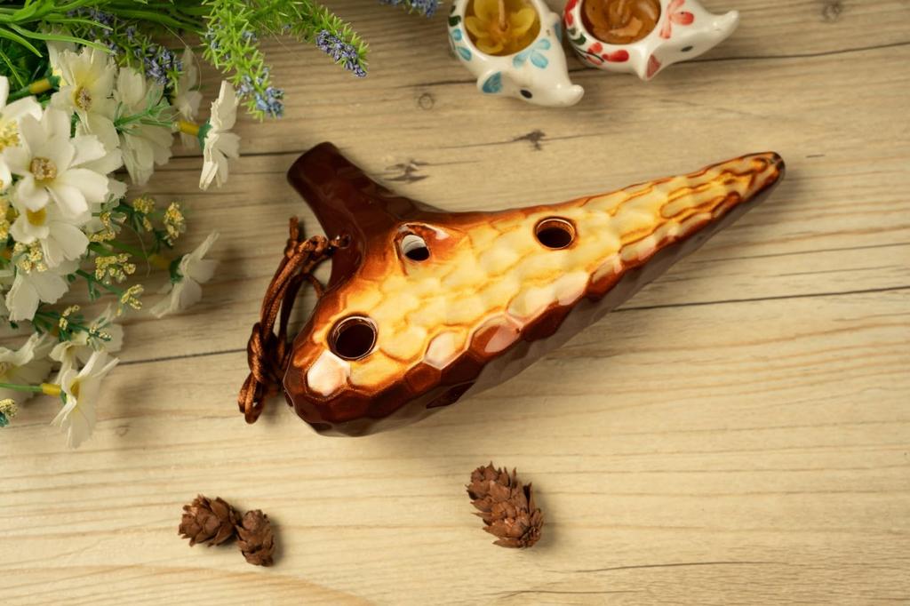 TNG Ocarina [AltoCAC  12-Hole  Emerald  Kiln-Change Glaze] High-Quality Ocarina for Tube Play (Includes Strap) Glazed Finish with Ocean Wave Pattern