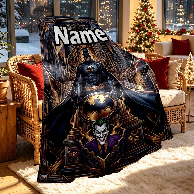 Custom Name Personalized Batman Print Blanket, Home Decor, Bedroom, Sofa, Camping, Couch, Gifts for Birthday Christmas