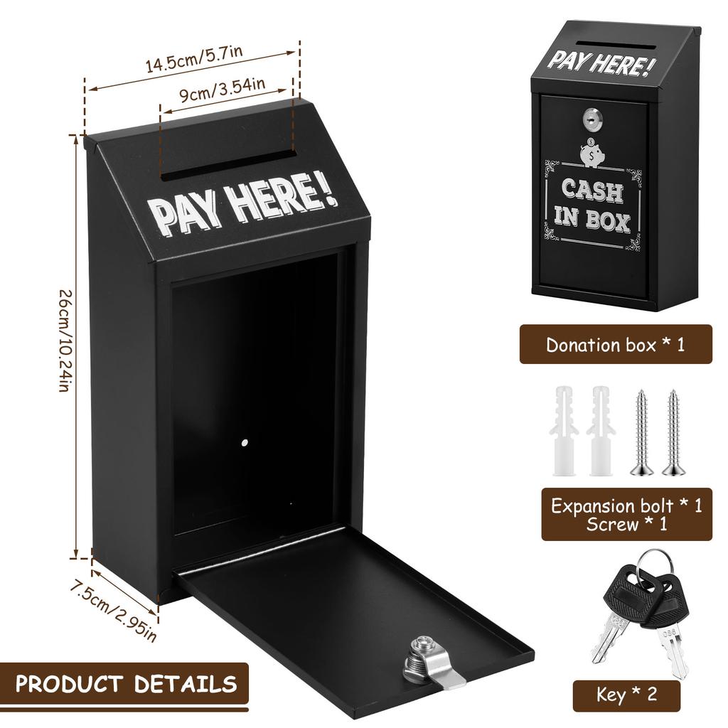 Metal Donation Box Locking Suggestion Box Wall Mounted Mailbox Charity Collection Box Cash Home Office Outdoor Secure Drop Box