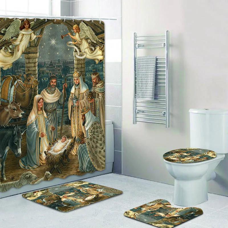 Watercolored Cute Angels Cherub Curtain Shower Curtains Set Floral Cupid Angel Wings Fairy Bathroom Curtain Set Mats Home Decor