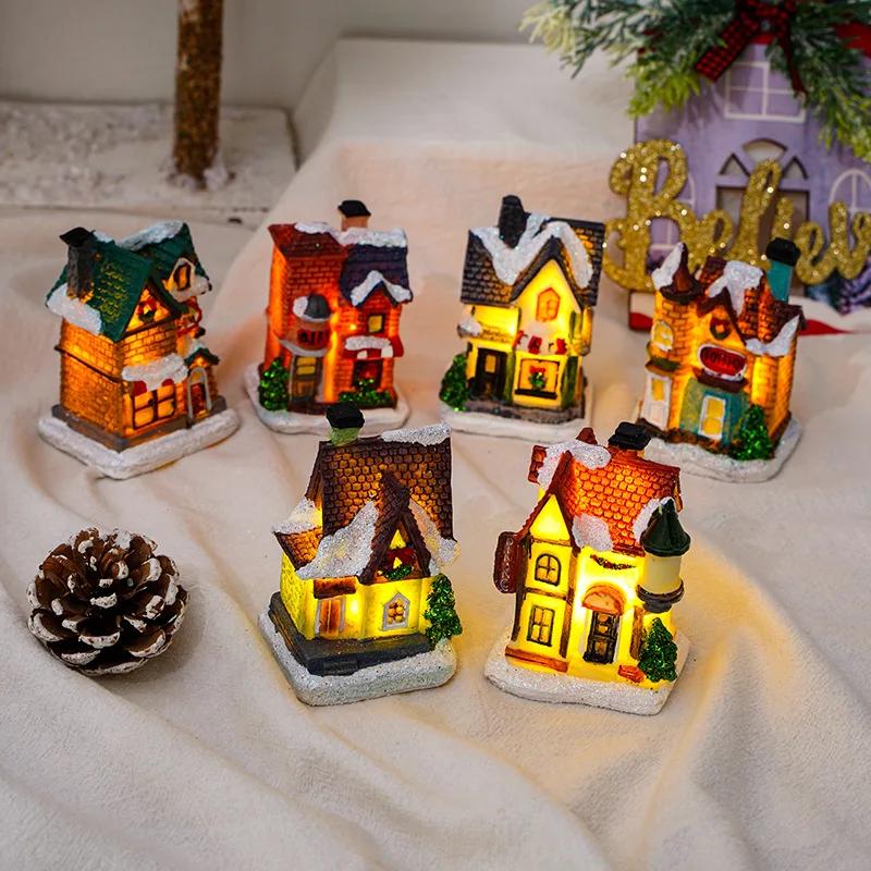 Christmas Decorations Resin Christmas Small House Micro Landscape Luminescent Snow House Decorations Christmas Gifts Santa Claus