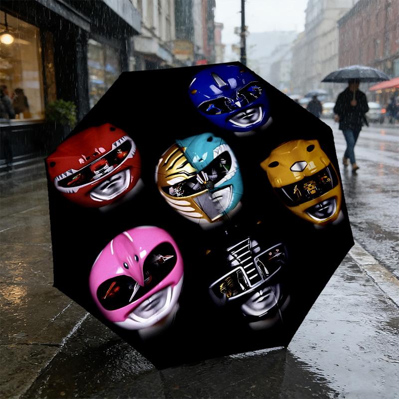 Power Rangers 8 Ribs 3Fold Black Glue Uv Protection Umbrella Sun Protection Rainproof Compact Folding Umbrella For Travel Daily Use C923957