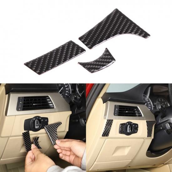 Soft Carbon Fiber Headlight Switch Sides Trim Sticker For BMW 3 Series E90 05-12