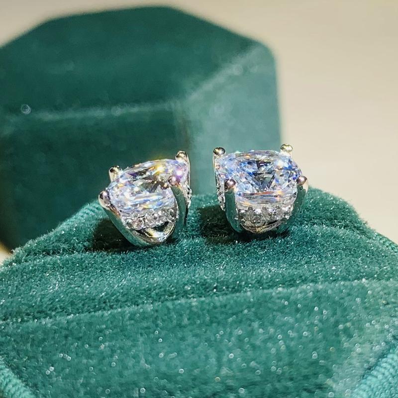 Huitan AA Cushion Cubic Zirconia Stud Earrings for Women Simple Versatile Piercing Accessories Wedding Daily Wear Trendy Jewelry