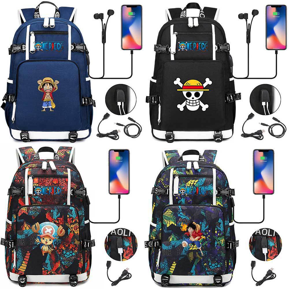 Mochila con Auriculares USB de Una Pieza para Adolescentes Estudiantes Viajes Casuales Merchandising de Anime Gran Capacidad Impermeable Duradera