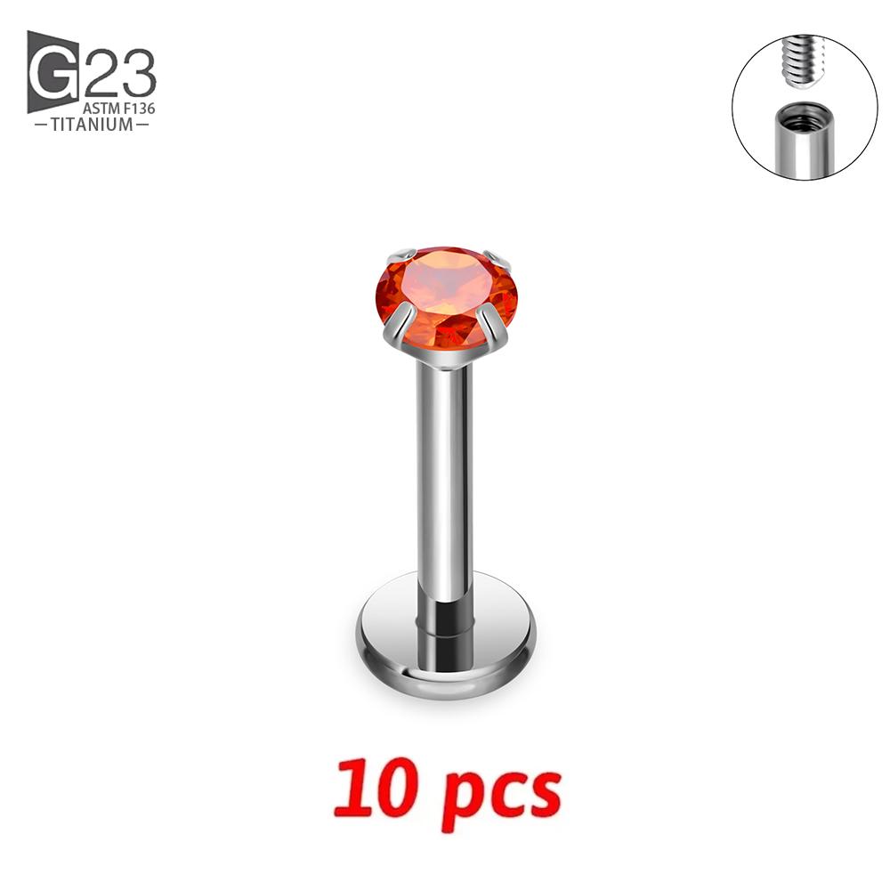 10Pc G23 Titanium Labret Lip Piercing Stud Internally Threaded Zircon Ear Stud Helix Cartilage Tragus Body Piercing Jewelry
