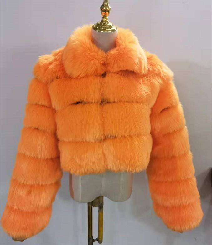 Cappotto da donna in finta pelliccia di volpe europea, Patchwork, Manica lunga