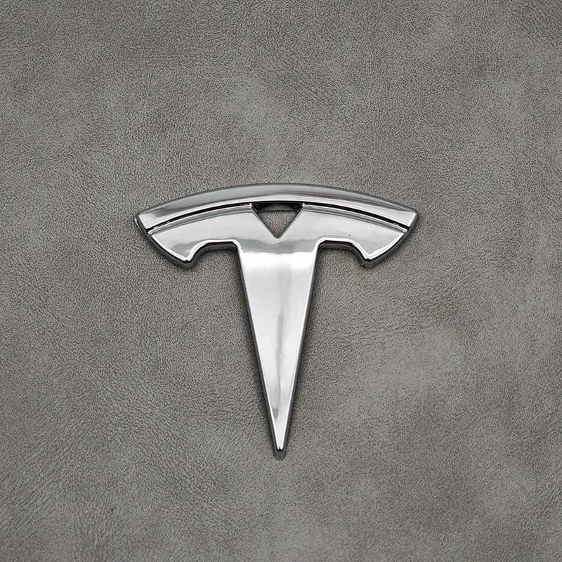 Car Sticker Tesla 3D ABS Chrome Black Logo Car Steering Wheel Cover Sticker Badge Emblem For Tesla Model 3 Y X S Decals Replacem