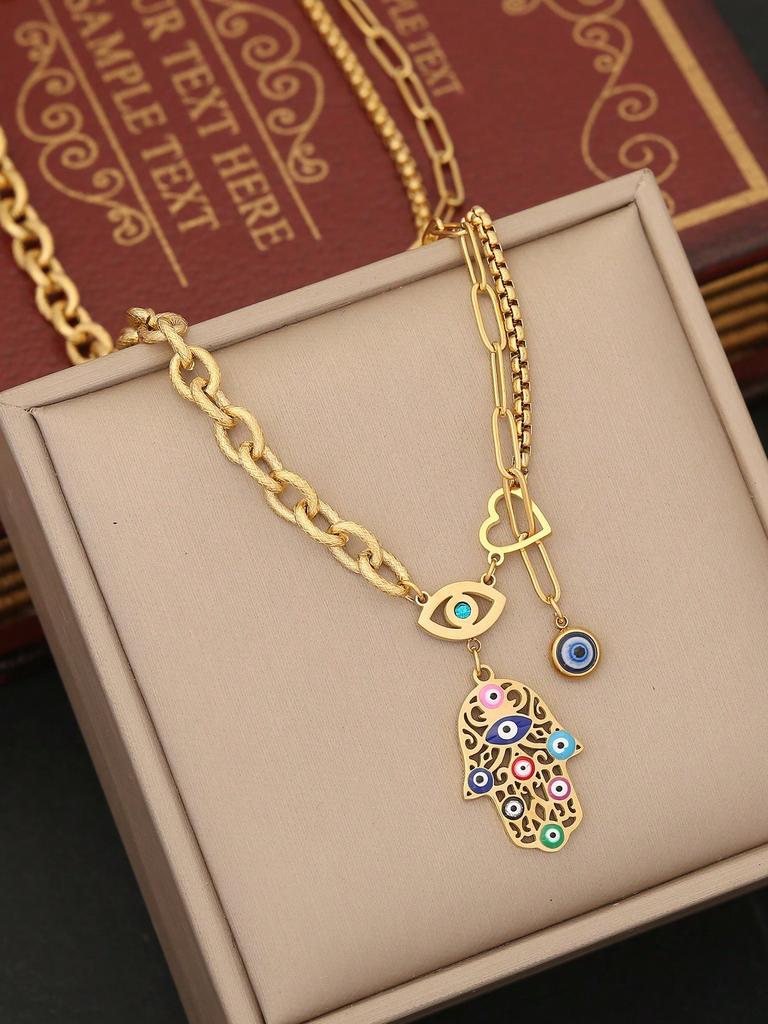 1 piece oil drop eye jewelry hand shaped pendant necklace, suitable for women's daily wear