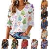 Top Casual da Donna con Scollo a V, Stampa Natalizia e Maniche a Tre Quarti