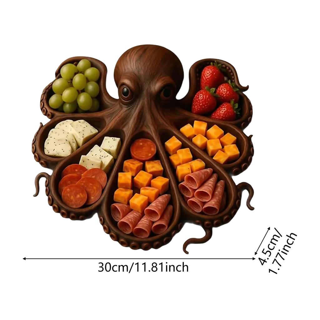 Octopus Charcuterie Platter Kitchen Serving Board with Wooden Handle for Cheese Meat Fruit Display