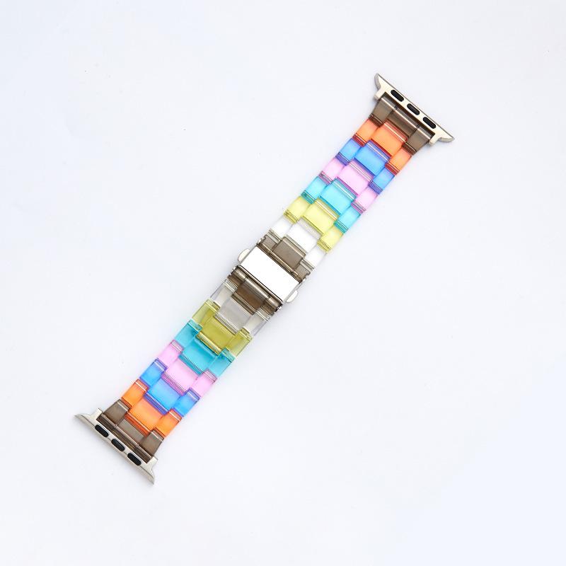 Compatible Apple Watch Transparent Rainbow Resin Strap for Series 5/6/7/8/SE.
