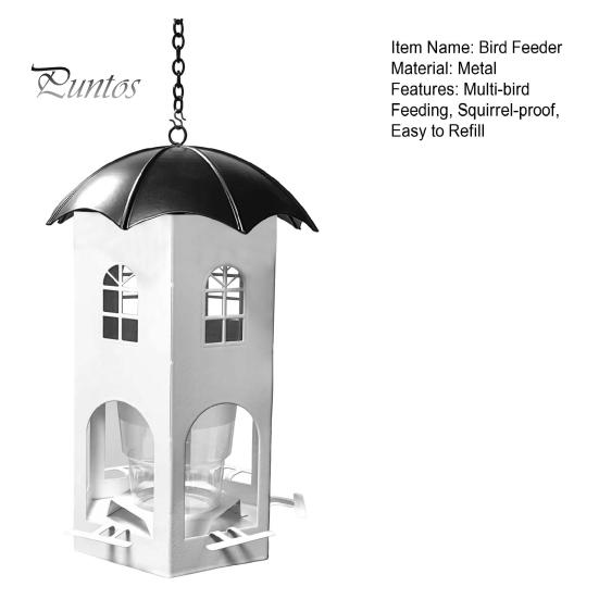 Metal Bird Feeder Squirrel-Proof House Design Bird Feeder Easy To Refill Hanging Feeder with Perch for Outdoor Backyard Garden Decor