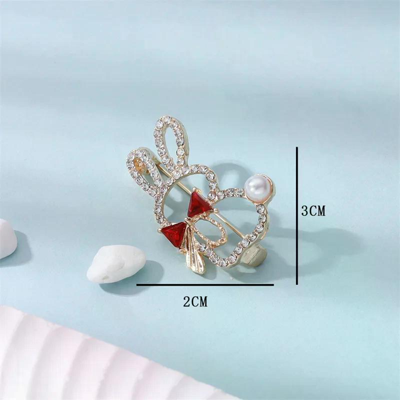 Cute Creative Pink Crystal Bowknot Rabbit Brooches For Women Pearl Rhinestone Lapel Pins Jewelry Clothing Accessories