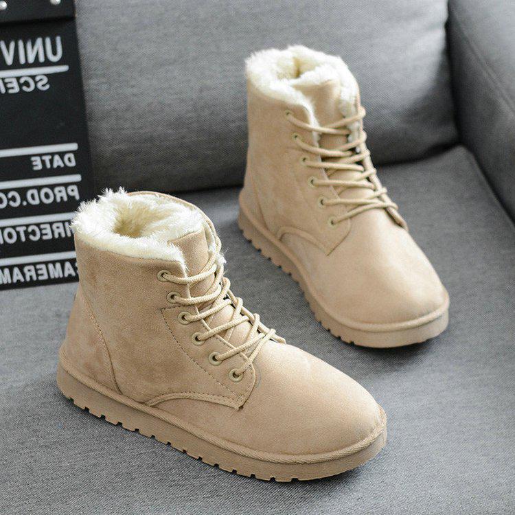 2025 Autumn-Winter Women's Lace-Up Flat Heel Short Snow Boots - Trendy Korean Style, Warm Cotton, Ideal for Students