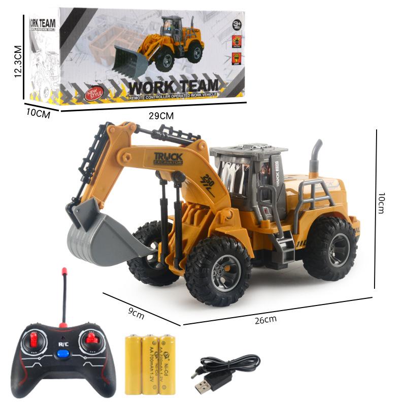 Children's Rechargeable Remote Control Excavator Bulldozer Toy with Lights