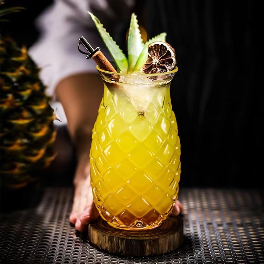 with Straw Pineapple Shaped Glass Cup 480 ML Coffee Mug Creative Water Cup  Restaurant