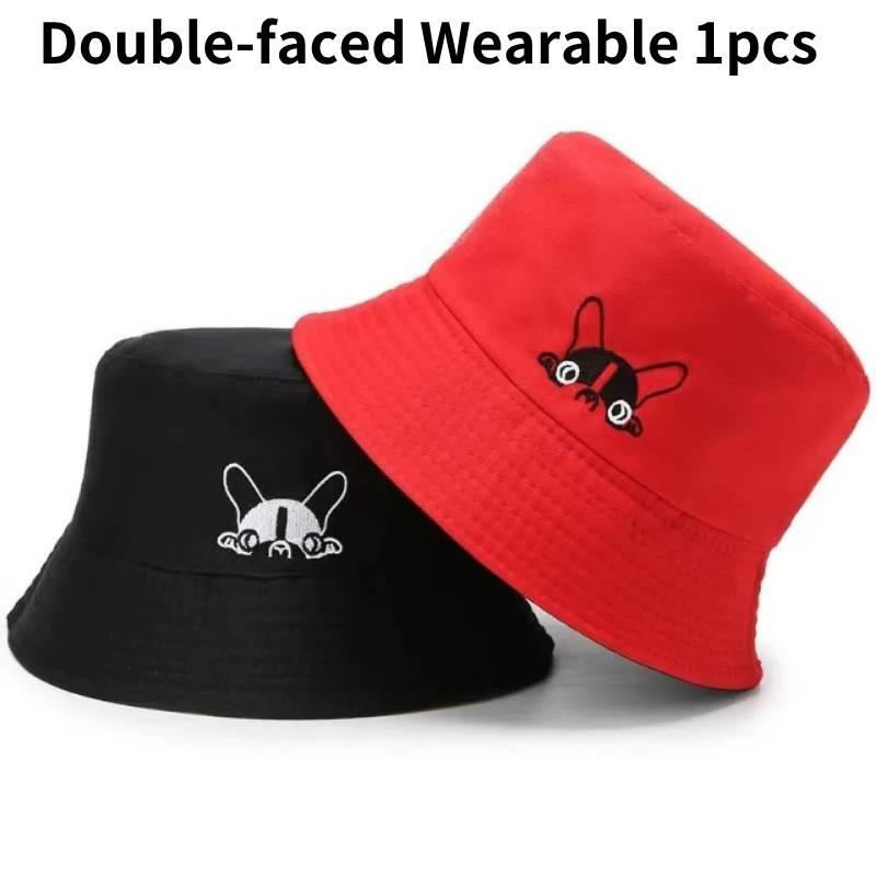 Double Faced Dog Print Fisherman Hat Lightweight Sun Protection Cap Gift Cute