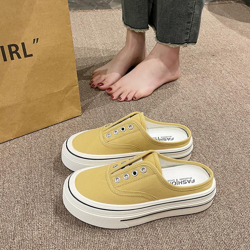 Fashion Slip on Comfortable Canvas Casual Shoes Women's Mules Thick Bottom Versatile Adults Footwear Spring Autumn Lady Slippers Fashion