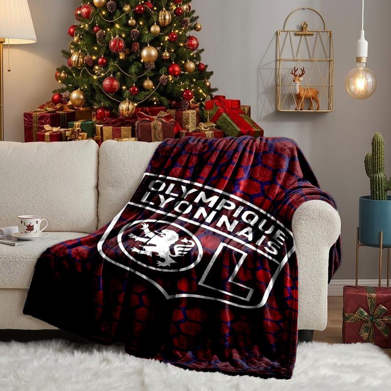 Lyonnais Football Crest Blanket Lightweight Ideal Bedding Blanket Perfect for Travel, Camping, Living Rooms, Offices, Sofas, Fan Christmas Gift