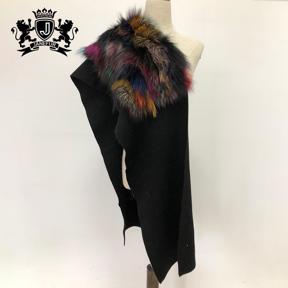 Cashmere Scarf With Fur Long fox Fur Scarf Multi Color Fur Scarf чёрный