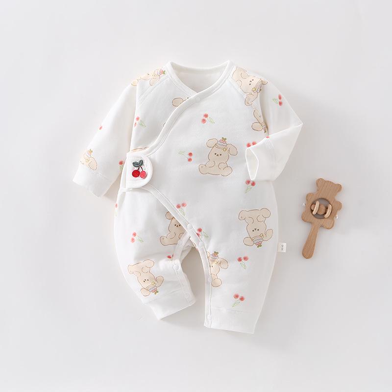 Newborn Spring/Autumn Cotton Velcro Jumpsuit - Warm Padded Butterfly Design for Infants and Toddlers