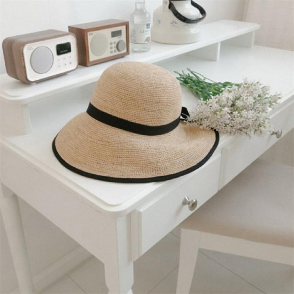 New Arrivals Open Run Women Resort Style Black Ribbon Raffia Bucket Hat