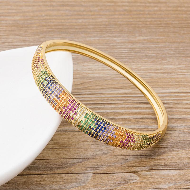 AIBEF 2021 New  Charm Rainbow Rhinestone Bangles Copper Zirconia Cuff Bracelets High Quality Jewelry Gift For Women Girls