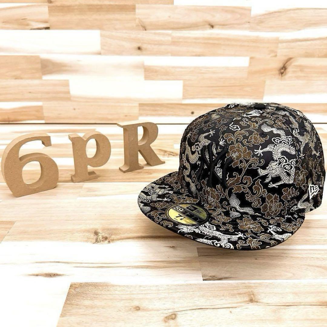 

[USED] Extremely rare New Era x Yankees Dragon NY cap, gold dragon all-over print, Japanese pattern, gold and black