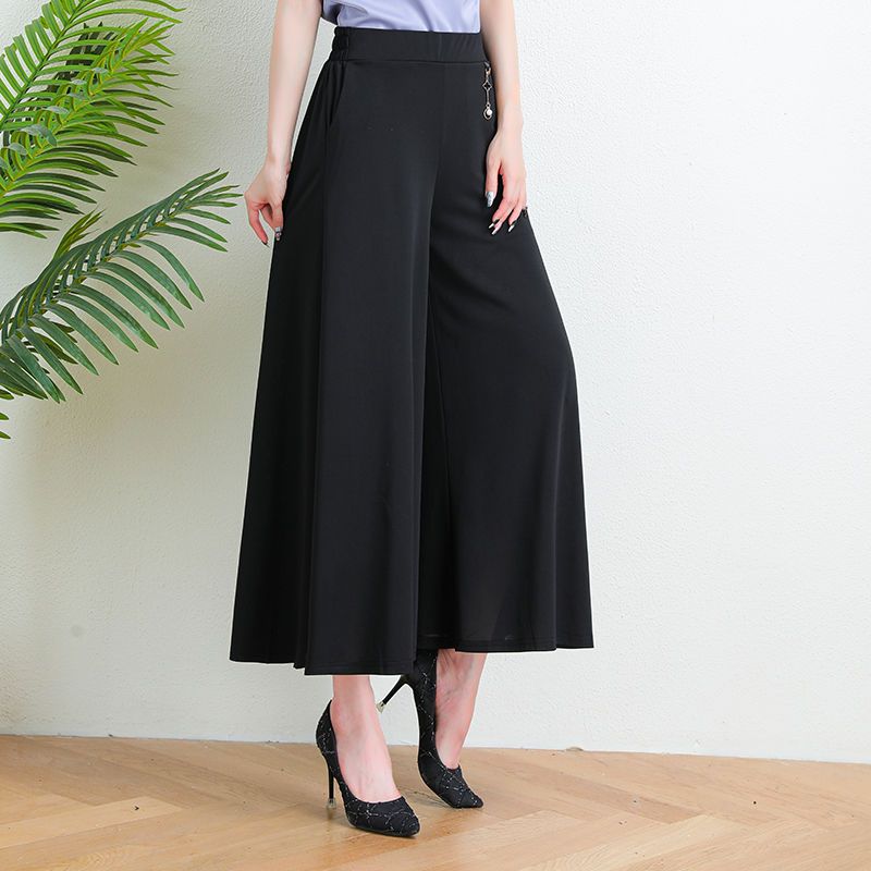 

Летние женские тонкие и модные повседневные широкие брюки для женщин среднего и пожилого возраста, утягивающие эластичные свободные брюки-юбки с высокой талией 2XL
